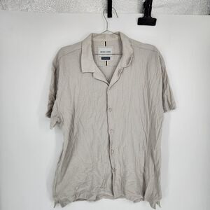 Henri James Large Beige Textured Knit Short Sleeve Button Up Shirt